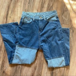 Patchwork straight leg jeans